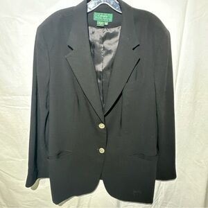 Vintage Ralph Lauren Women 18W Equestrian Blazer Jacket Black Wool Velvet Collar